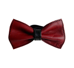 Unique leather bow tie reversible, two-in-one red and black sides, width 12 cm, red side, handmade in Scandinavia