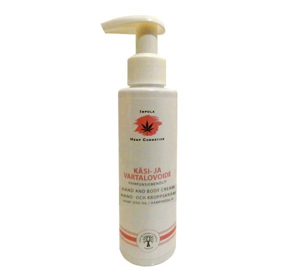 Ecological pure hemp seed oil hand and body cream 150 ml, for natural skin care, pump bottle.