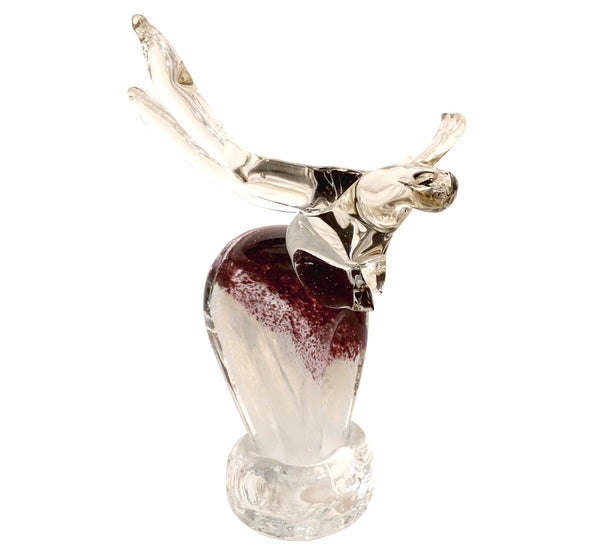 Decorative nobel elk glass figurine, side view, 16x12 cm, 6.30x4.72”, hand blown, unique Scandinavian.