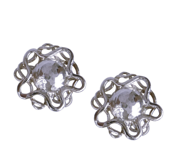 Goldsmith made, silver midnight sun stud mythology earrings, 1.5 cm, 0.59", made in Finland.