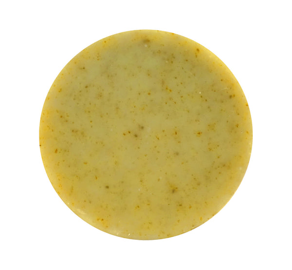 Bar of handmade natural organic mint-angelica shampoo, height 2.5 cm, 0.99", diameter 5 cm, 1,97".