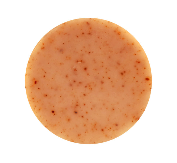 Bar of handmade natural organic wild lingonberry shampoo, height 2.5 cm, 0.99", diameter 5 cm, 1,97".