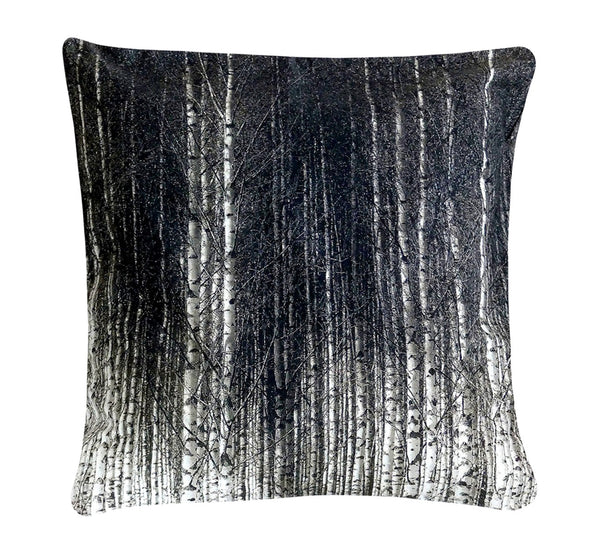 Black throw pillow case forest landscape, Scandinavian birch trees, 45 cm 17.72", artisan made.