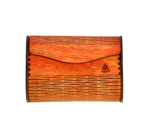 Wallet made of laser cut plywood, red-brown, width 10 cm, non toxic wax treated, artisan handmade eco friendly, scandinavian 