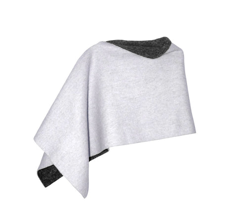 Woolen handmade short cloak poncho handmade, white with gray inside.