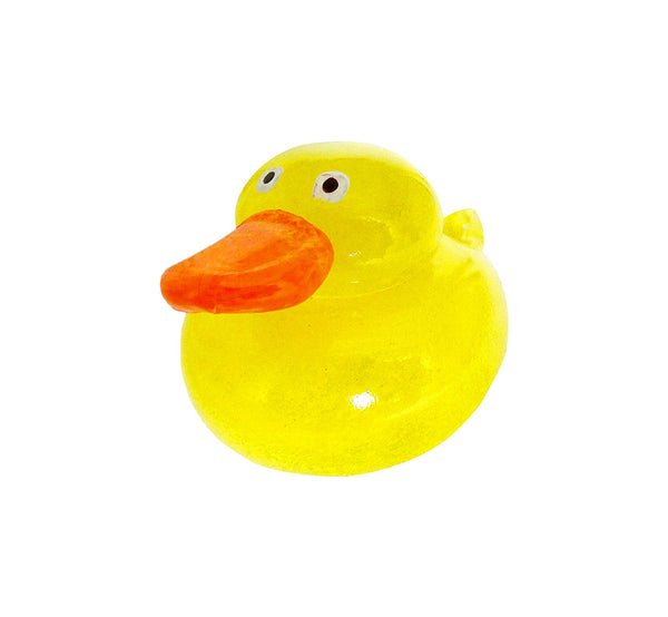 Cheerful yellow duck hand blown glass figurine, orange beak, 8x12x8 cm, 3.15x4.72x3,15 inch.
