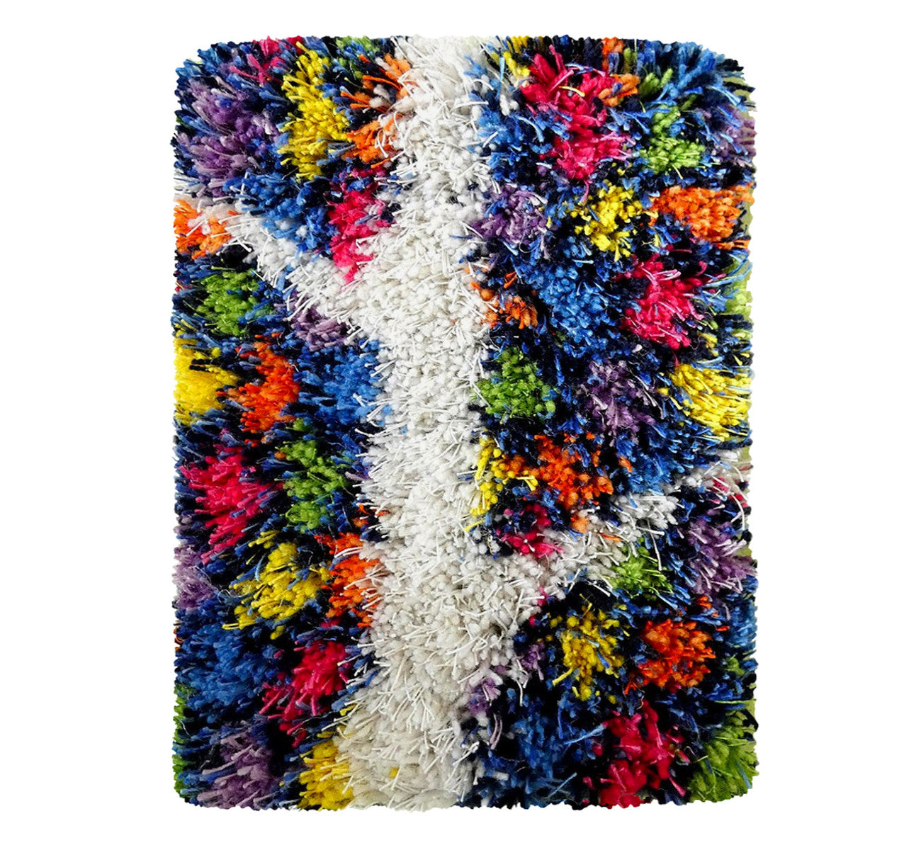 Handwoven wool-linen wall hanging rug, white branch figure on colorful base, 20 x 30 cm, 7,87 x 11,8".