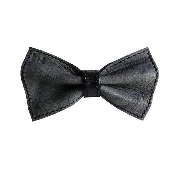 Unique leather bow tie reversible, two-in-one gray and black sides, width 12 cm, handmade in Scandinavia