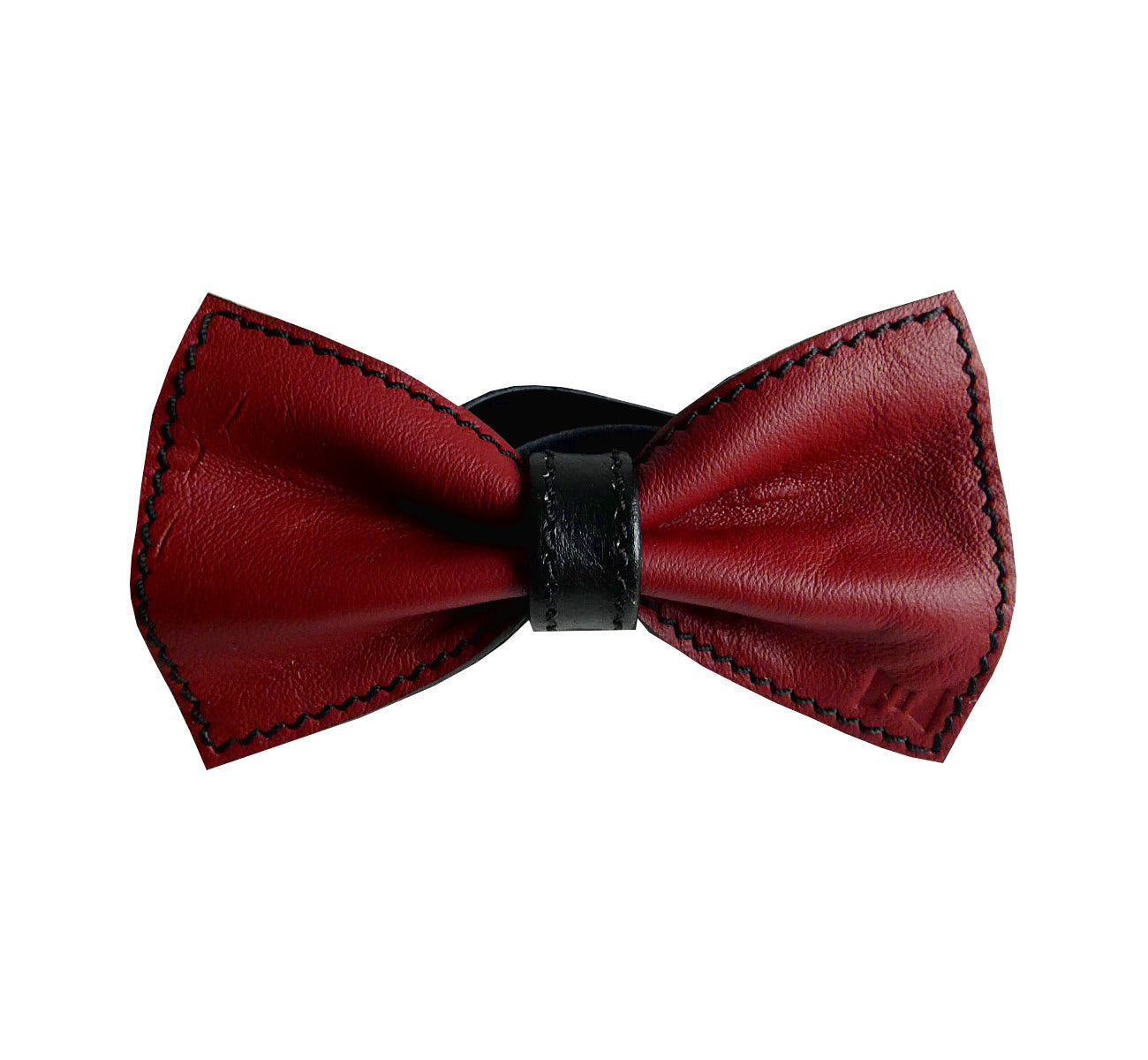 Unique leather bow tie reversible, two-in-one red and black sides, width 12 cm, red side, handmade in Scandinavia