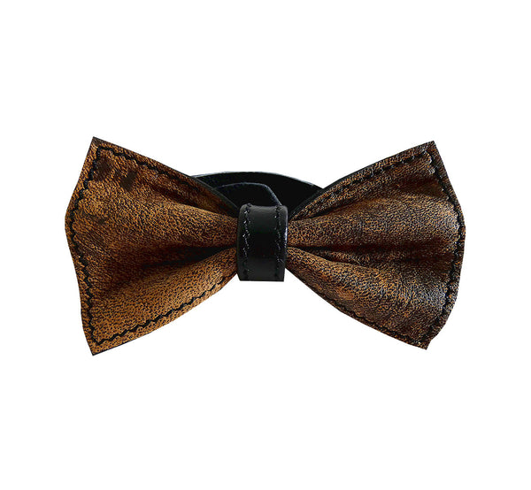 Unique leather bow tie reversible, two-in-one rustic brown and black sides, width 12 cm, rustic side, handmade in Scandinavia