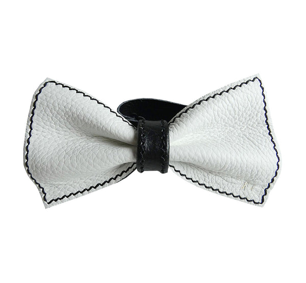 Unique leather bow tie reversible, two-in-one white and black sides, width 12 cm, white side, handmade in Scandinavia