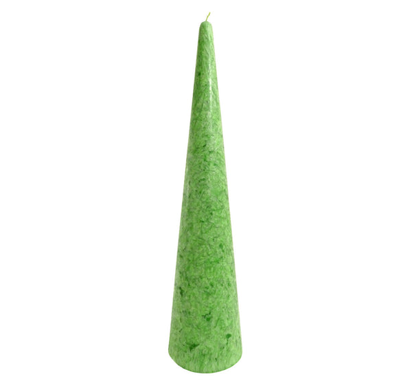 Green tall cone candle, long burn time 60 hour, vegan olive oil stearin, handmade Scandinavia.