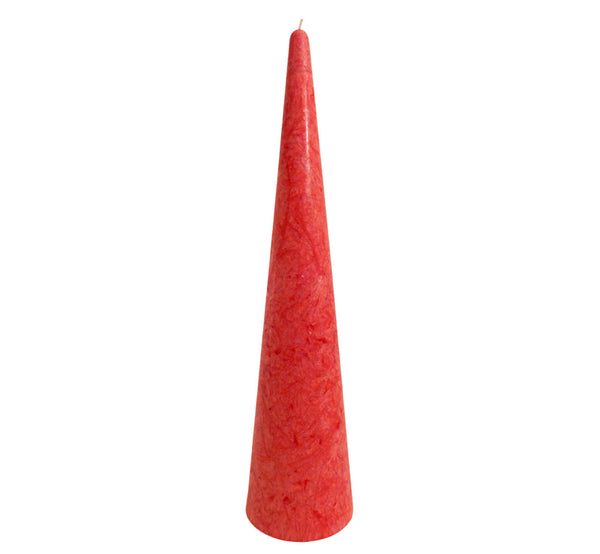 Red tall cone candle, long burn time 60 hour, vegan olive oil stearin, handmade Scandinavia.