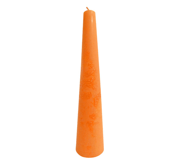 Orange cone candle, height 25 cm 9.84", bottom diameter 5.5 cm 2.17" pure plant based stearin, handmade vegan.