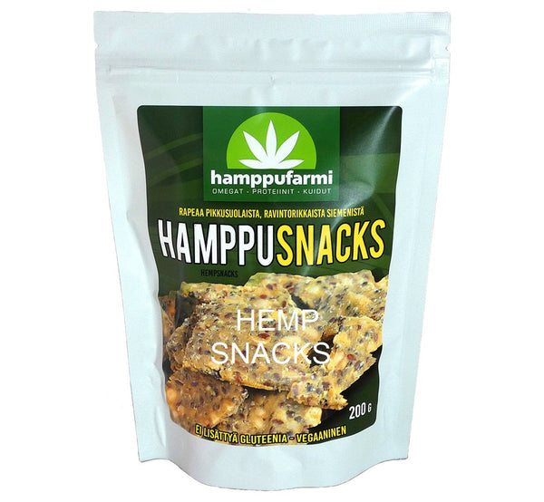 Bag of hemp seed snacks 200 g, healthy, natural and vegan snack alternative from Finland, Scandinavia. 