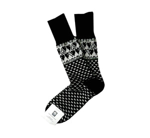 Black merino wool socks with small white hearts, cuff and heel black, superwarm, ethically made in Scandinavia.