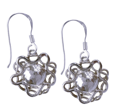 Goldsmith made, silver midnight sun hook earrings, 1.5 cm, 0.59", Nordic mythology jewelry.
