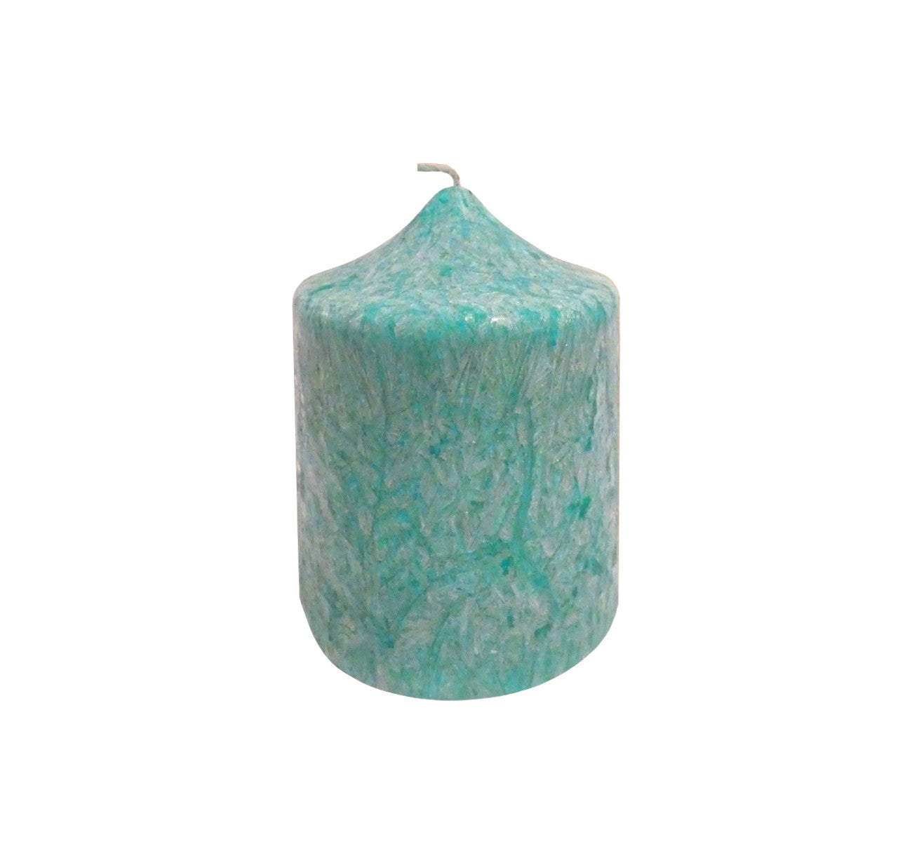 Turquoise olive oil vegan stearin pillar candle, 5 cm, 3.35 inch, diameter 6.5 cm, 2.56 inch, handmade.