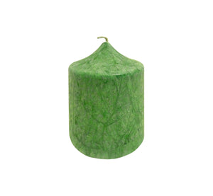 Green olive oil vegan stearin pillar candle, 5 cm, 3.35 inch, diameter 6.5 cm, 2.56 inch, handmade.