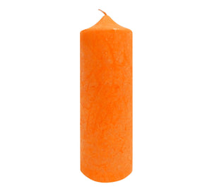Orange tall pillar candle, long burn time 80 hour, vegan stearin, height 21 cm 8.27”, diameter 7 cm 2.76”, handmade Scandinavia.