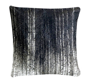 Black throw pillow case forest landscape, Scandinavian birch trees, 45 cm 17.72", artisan made. 