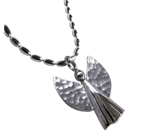 Sterling silver guardian angel necklace, 3.0 cm, 1,18”, olive ball chain length 45 cm, 17,72”, handmade.