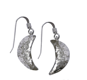 Mythology silver half moon hook earrings, length 1.6 cm, 0.63”, handmade in Finland.