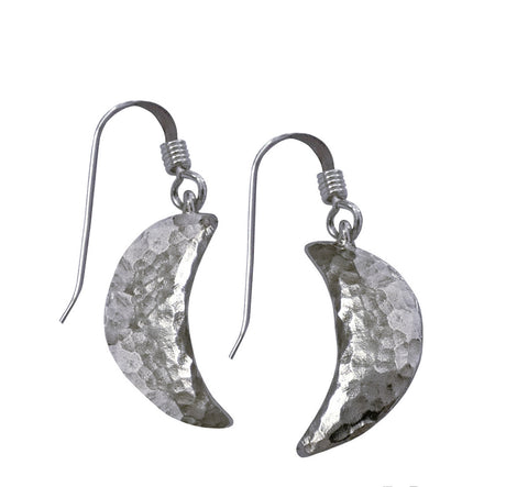 Mythology silver half moon hook earrings, length 1.6 cm, 0.63”, handmade in Finland.