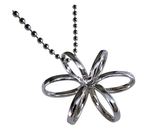 Silver necklace Starflower, floral shape with three-dimensionality, diameter 3.4 cm, 1.34”, ball chain 80 cm, 31.50”. 