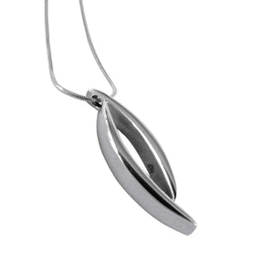Silver story necklace Concordia, sloped oval, goldsmith made, 3.5 cm, 1.38", chain 50 cm, 19.69". Made in Finland.