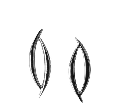 925 sterling silver story oval earrings Concordia, goldsmith made, height 1.0 cm, 0.39 inch.