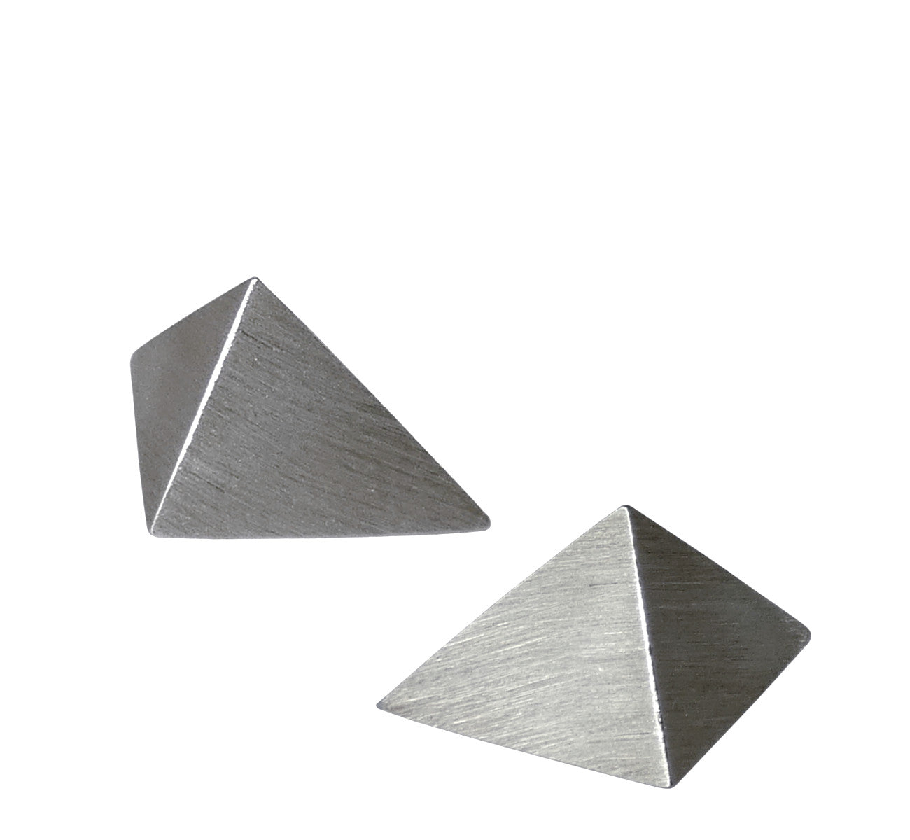 Diamond shaped geometric silver stud earrings, matte surface with glossy sides, length 1.65 cm, 0.65”, handcrafted.
